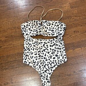 Aerie Black and Cream Leopard Print Swimsuit